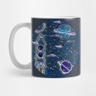 galaxy space rocket print Mug